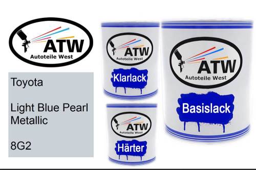 Toyota, Light Blue Pearl Metallic, 8G2: 1L Lackdose + 1L Klarlack + 500ml Härter - Set, von ATW Autoteile West.